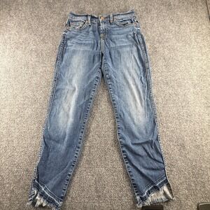 7 For All Mankind Roxanne Ankle Jeans Medium Wash Frayed Raw Hem Size 26